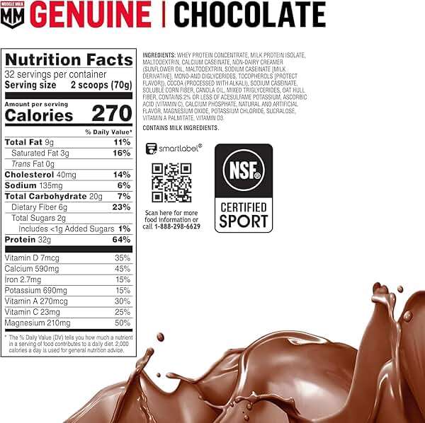 Muscle Milk Genuine Protein Powder, Chocolate, 4.94 Pound, 32 Servings, 32g Protein, 2g Sugar, Calcium, Vitamins A, C & D, NSF Certified for Sport, Energizing Snack, Packaging May Vary - Image 2
