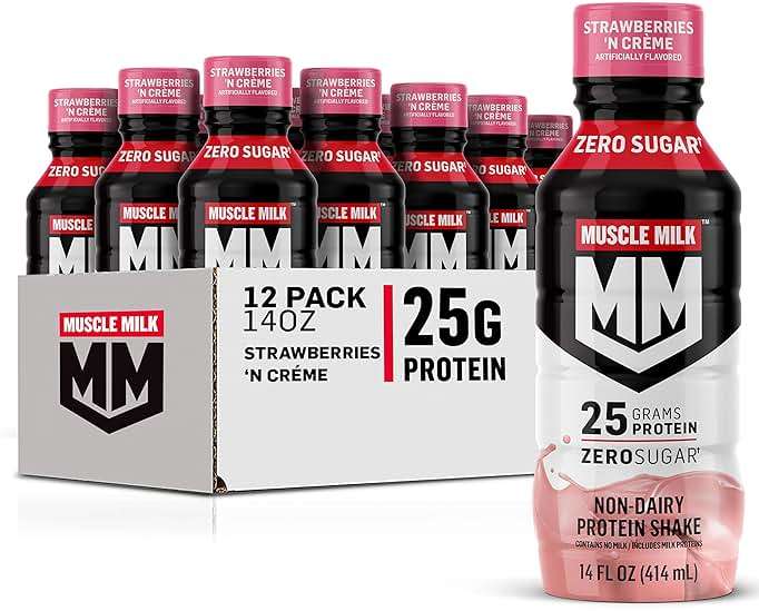 Muscle Milk Genuine Protein Shake, Strawberries 'N Crème, 25g Protein, 14 Fl Oz, 12 Pack - Image 1