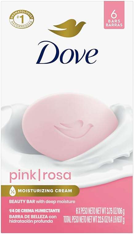 Dove Beauty Bar Soap Pink Rosa, 6 Bars for Soft, Smooth Skin, Cleans & Moisturizes 3.75 oz - Image 1