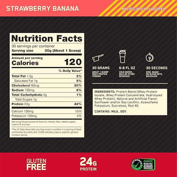 Optimum Nutrition Gold Standard 100% Whey Protein Powder, Strawberry Banana, 2 Pound (Packaging May Vary) - Image 4