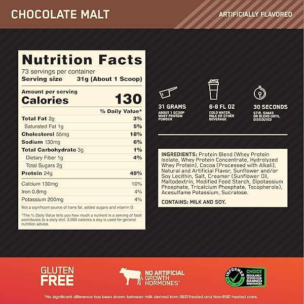 Optimum Nutrition Gold Standard 100% Whey Protein Powder, Chocolate Malt, 5 Pound (Packaging May Vary) - Image 3