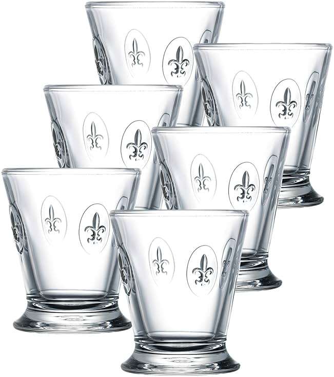La Rochere Fleur De Lys Glass Tumbler Set of 6 – Classic French Drinking Glasses with Embossed Royal Lily Motif – Pressed Glass Tumblers for Water, Juice & Everyday Entertaining (8.5 Oz) - Image 1
