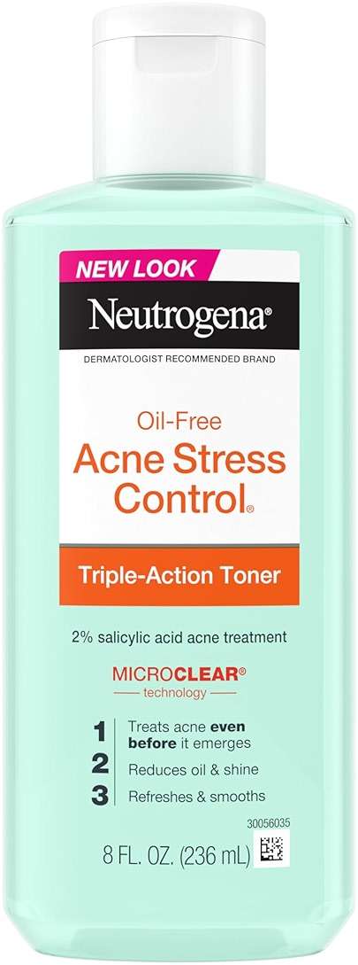 Neutrogena Acne Stress Control Oil-Free Triple-Action Face Toner, Skin Care with 2% Salicylic Acid, Acne Toner for Face with Green Tea & Cucumber Extract, Nourishing & Refreshing, 8 fl. oz - Image 1