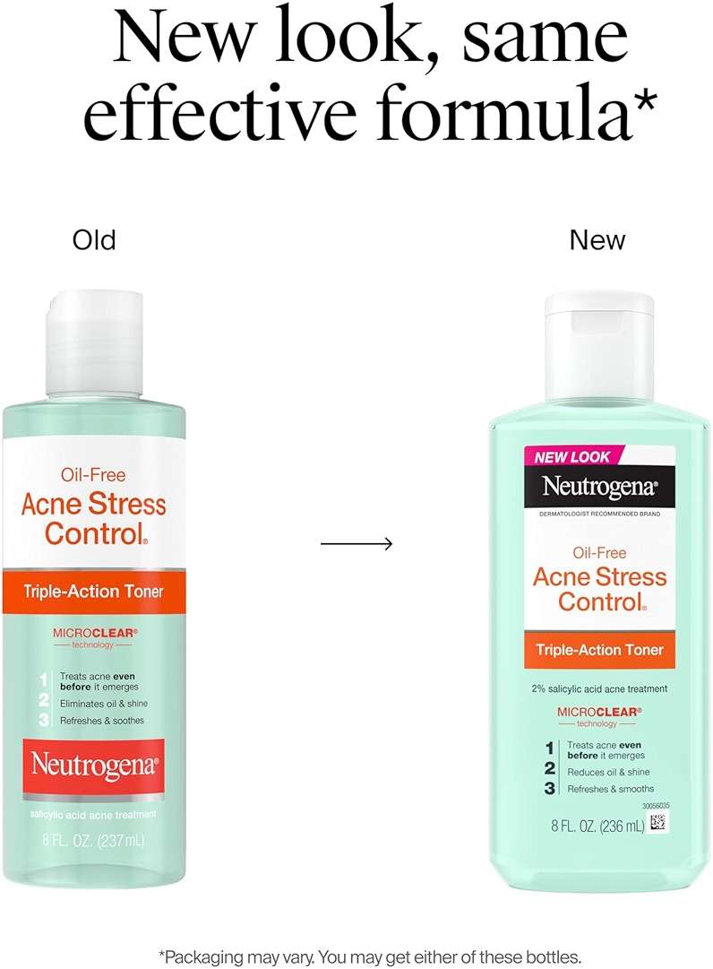 Neutrogena Acne Stress Control Oil-Free Triple-Action Face Toner, Skin Care with 2% Salicylic Acid, Acne Toner for Face with Green Tea & Cucumber Extract, Nourishing & Refreshing, 8 fl. oz - Image 2