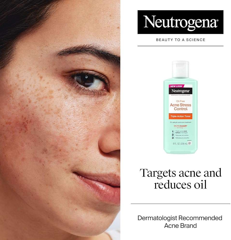 Neutrogena Acne Stress Control Oil-Free Triple-Action Face Toner, Skin Care with 2% Salicylic Acid, Acne Toner for Face with Green Tea & Cucumber Extract, Nourishing & Refreshing, 8 fl. oz - Image 3