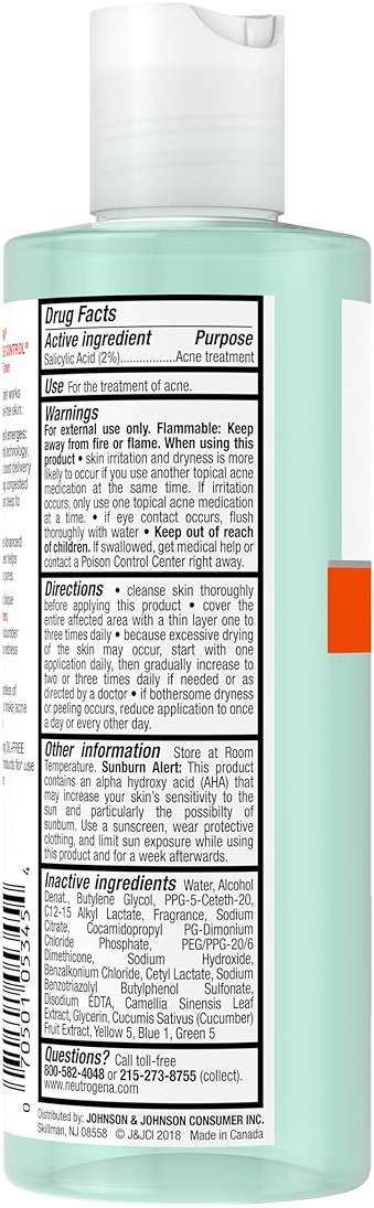 Neutrogena Acne Stress Control Oil-Free Triple-Action Face Toner, Skin Care with 2% Salicylic Acid, Acne Toner for Face with Green Tea & Cucumber Extract, Nourishing & Refreshing, 8 fl. oz - Image 8
