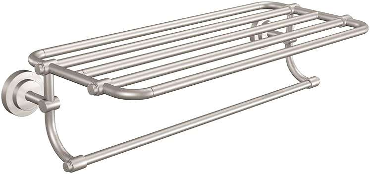 Moen DN0794BN Iso 24-Inch Wide Bathroom Hotel-Style Towel Shelf with Towel Bar, Brushed Nickel - Image 1