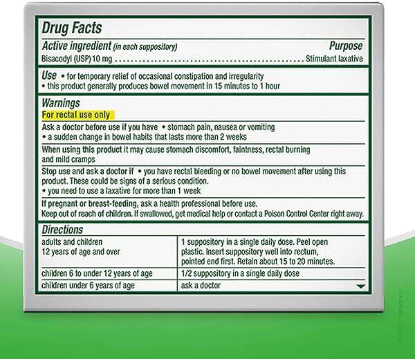Dulcolax Stimulant Laxative Medicated Suppositories 16ct Fast Relief, Rectal Use Only, Bisacodyl 10mg - Image 2
