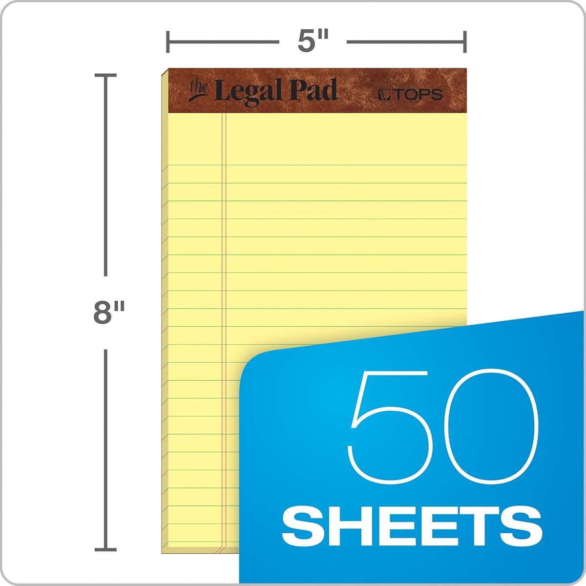 TOPS The Legal Pad Writing Pads, 5" x 8", Jr. Legal Rule, Canary Paper, 50 Sheets, 3 Pack (75013) - Image 2