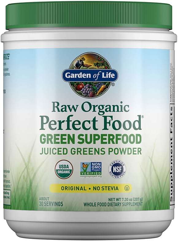 Garden of Life Raw Organic Perfect Food Green Superfood Juiced Greens Powder - Original Stevia-Free, 30 Servings, Non-GMO, Gluten Free Whole Food Dietary Supplement, Alkalize, Detoxify, Energize - Image 1