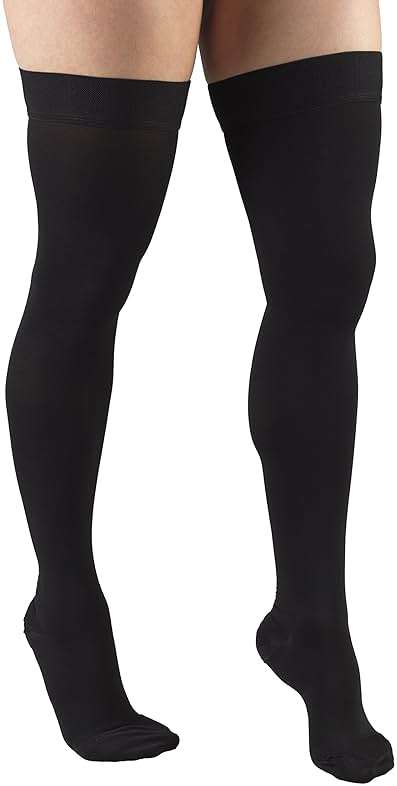 Truform 20-30 Mmhg Compression Stockings for Men & Women, Thigh High Length, Dot Top, Closed Toe, Black, Large (20-30 Mmhg) - Image 1