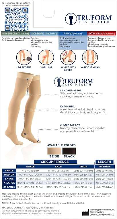 Truform 20-30 Mmhg Compression Stockings for Men & Women, Thigh High Length, Dot Top, Closed Toe, Black, Large (20-30 Mmhg) - Image 4