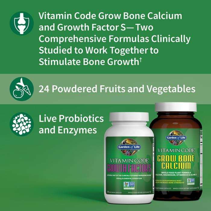 Garden of Life Calcium Supplement - Vitamin Code Grow Bone Made with Whole Foods, Strontium, Magnesium, K2 MK7, Vitamin D3 & C Plus Probiotics for Gut Health, 30 Day Supply - Image 2