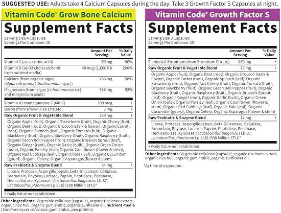 Garden of Life Calcium Supplement - Vitamin Code Grow Bone Made with Whole Foods, Strontium, Magnesium, K2 MK7, Vitamin D3 & C Plus Probiotics for Gut Health, 30 Day Supply - Image 5