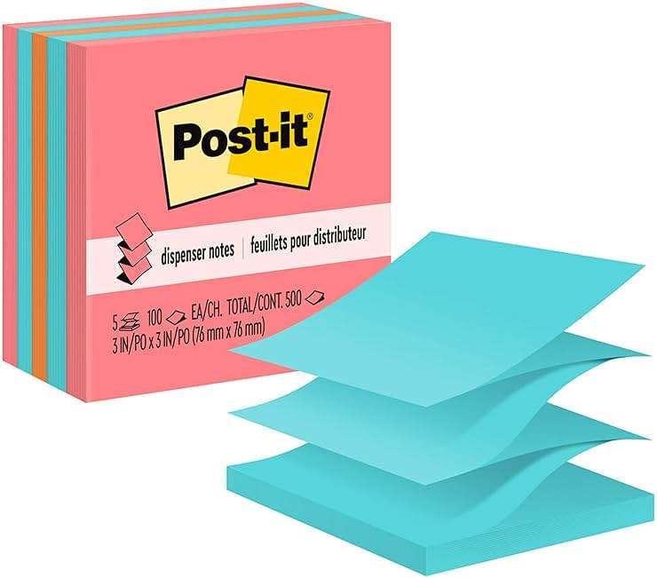 Post-it Pop-up Notes, 5 Sticky Note Pads, 3 x 3 in., School Supplies, Office Products, Accordion Sticky Notes Work with Pop-Up Note Dispenser, Assorted Brights - Image 1