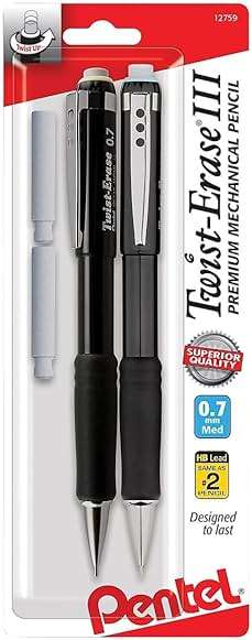 Pentel Twist-Erase III Mechanical Pencil, (0.7mm), Assorted Barrel Colors with 2 Eraser Refills, Pack of 2 (QE517BP2) - Image 3