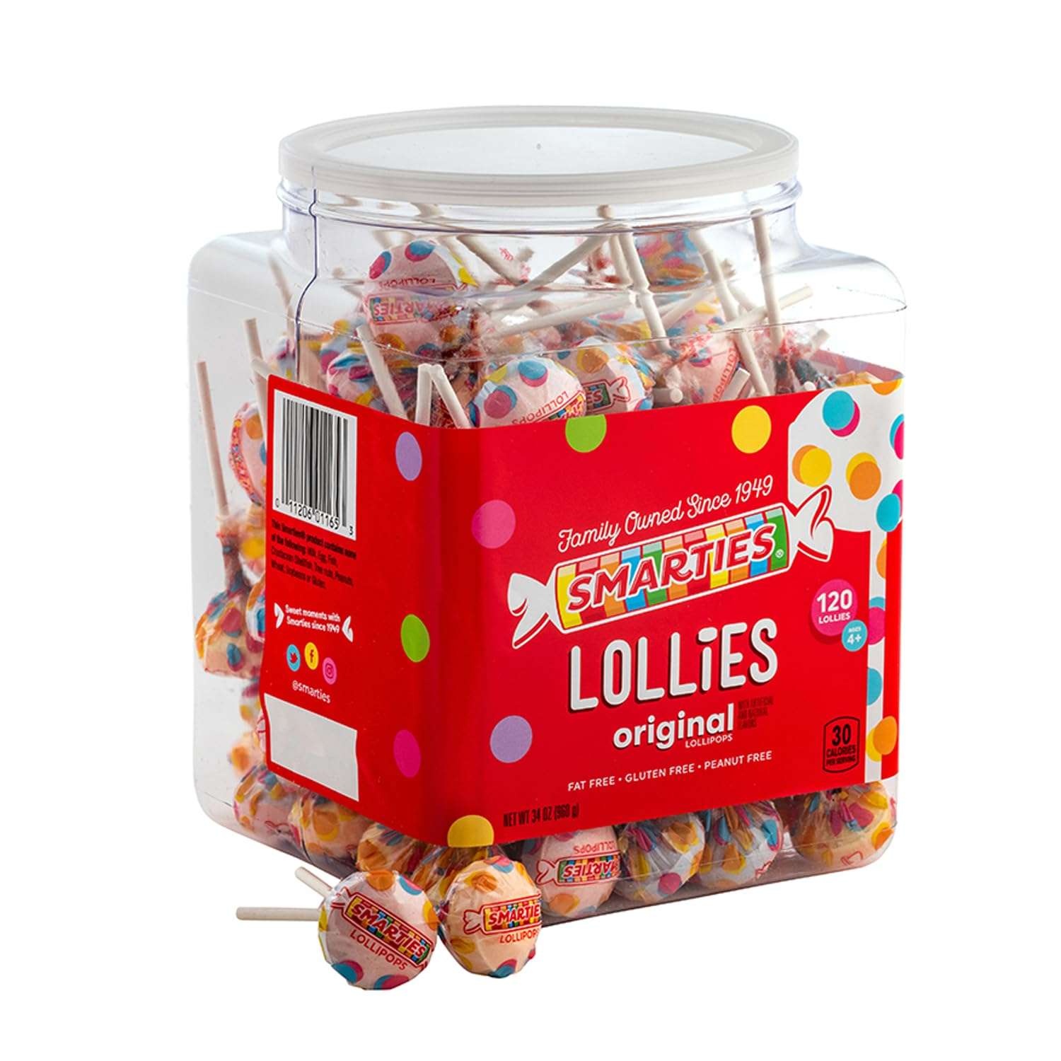 Smarties Lollies - Gluten Free, Peanut Free, Fat Free Assorted Fruity Flavors Lollipops - Low Calorie Perfect for Birthdays, Parties - Made by US Candy Company Since 1949 - 34 oz 120 Count (Pack of 1) - Image 1