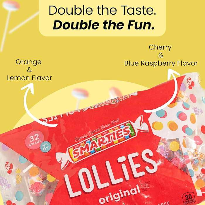 Smarties Lollies - Gluten Free, Peanut Free, Fat Free Assorted Fruity Flavors Lollipops - Low Calorie Perfect for Birthdays, Parties - Made by US Candy Company Since 1949 - 34 oz 120 Count (Pack of 1) - Image 7