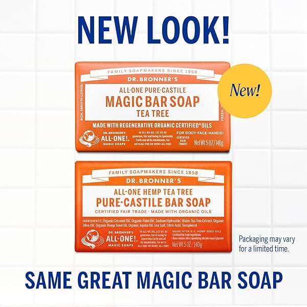 Dr. Bronner's Pure-Castile Magic Bar Soaps - Made with Regenerative Organic Certified Oils - For Face, Body, Hair- Vegan Soap Bars for Men & Women - Tea Tree, 2 pack, 5 oz - Image 2