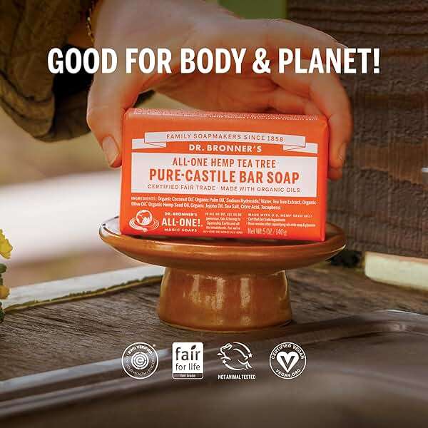 Dr. Bronner's Pure-Castile Magic Bar Soaps - Made with Regenerative Organic Certified Oils - For Face, Body, Hair- Vegan Soap Bars for Men & Women - Tea Tree, 2 pack, 5 oz - Image 3