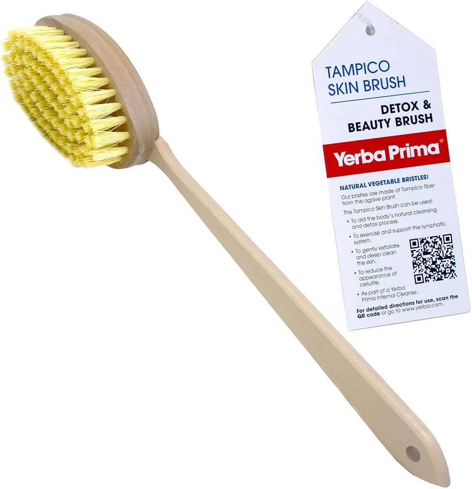 Yerba Prima Tampico Skin Brush for Exfoliation, Dry Brushing, and Blood Circulation with Natural Fiber Bristles and an All-Natural Maple Wood Handle - 1 Brush - Image 1