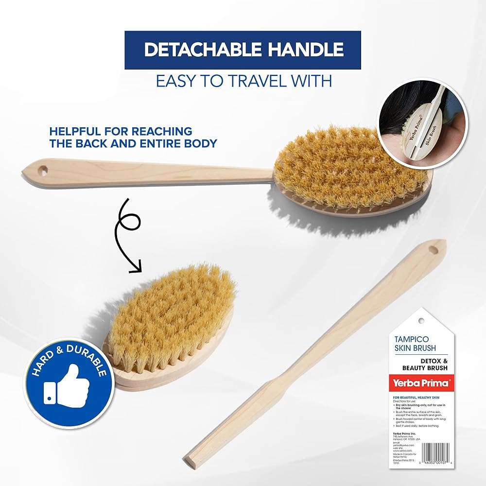 Yerba Prima Tampico Skin Brush for Exfoliation, Dry Brushing, and Blood Circulation with Natural Fiber Bristles and an All-Natural Maple Wood Handle - 1 Brush - Image 4