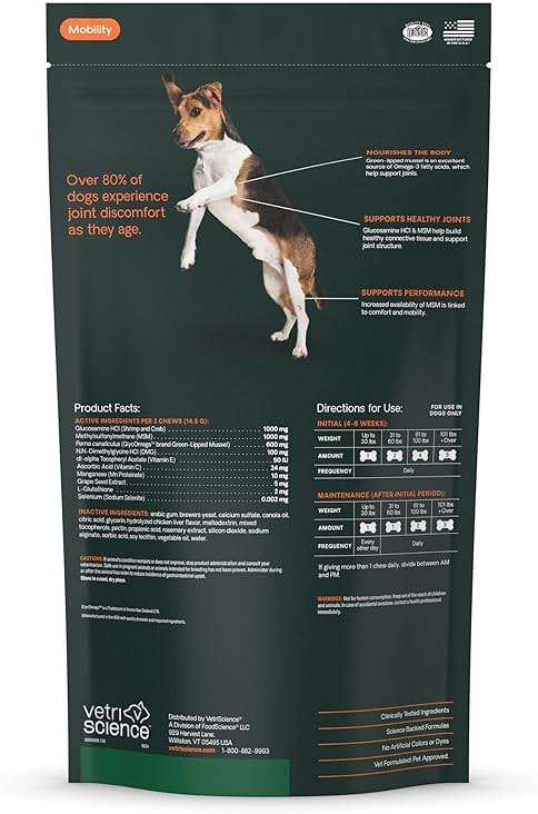 VetriScience Extra Strength Hip & Joint Supplement for Dogs – Supports Joint Health & Mobility, Vet-formulated w/Glucosamine, MSM & Green-Lipped Mussel – Chicken Flavor, 120 Chews - Image 11