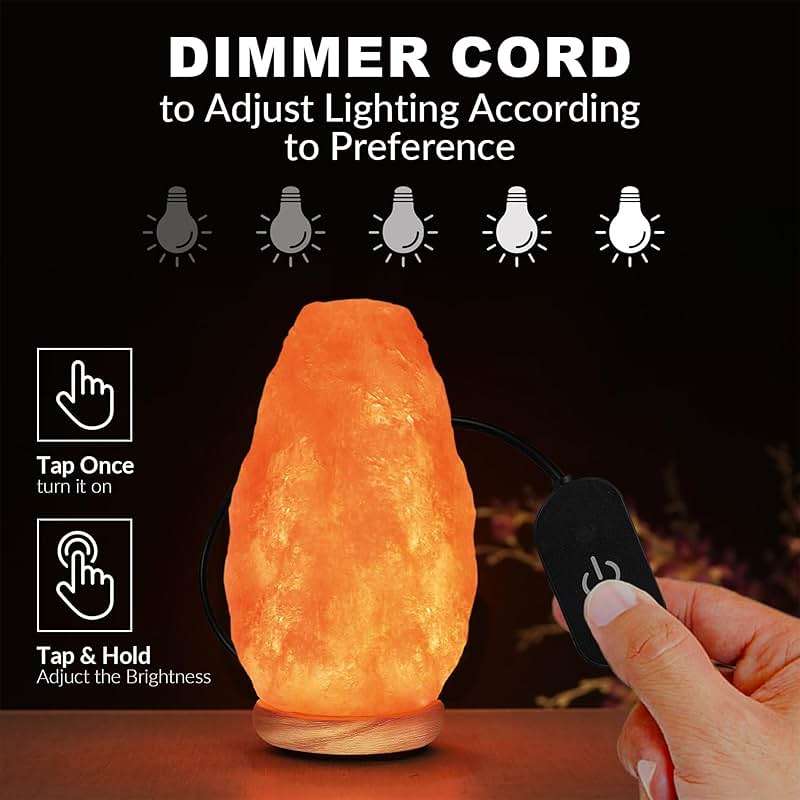 WBM LLC Himalayan Glow Natural Pink Salt Lamp, Crystal Salt Lamp Night Light with (ETL Certified) Brightness Control Dimmer Switch, Wooden Base & Salt Lamps Bulb | 6-8 LBS, Model Number: 1001 - Image 6