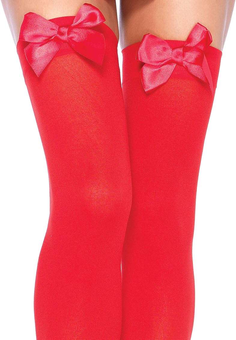Leg Avenue Womens Satin Bow Accent Thigh Highs, O/S, Red - Image 3