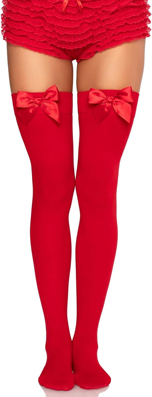 Leg Avenue Womens Satin Bow Accent Thigh Highs, O/S, Red - Image 4