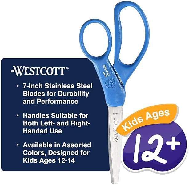Westcott GEM Crystal-Design Scissors for Kids Ages 12+ - Back to School Essentials and Classroom Supplies - 7-Inch Pointed Student Scissors - for Right- or Left-Handed Use - Assorted Colors - 1 Pack - Image 2