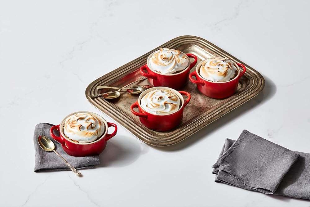 Le Creuset Stoneware Set of 4 Mini Cocottes with Cookbook, 8 oz. each, Cerise - Image 7