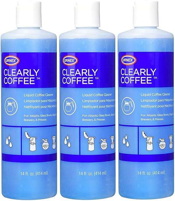 Urnex Clearly Coffee Pot Cleaner - 3 Pack - Made in the USA - French Press Liquid Cleaner for Glass Bowls Airpots Satellite Brewers and Thermal Servers Removes Coffee Oils - Image 1