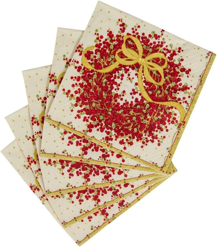 Caspari Entertaining Pepper Berry Cocktail Napkins, Red, 20-Pack - Image 5