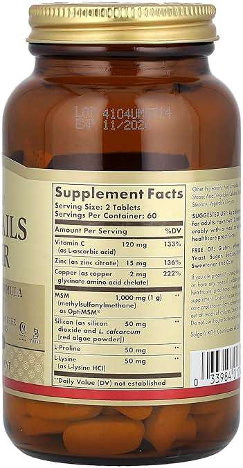Solgar Skin, Nails & Hair, Advanced MSM Formula, 120 Tablets - Supports Collagen for Hair, Nail and Skin Health - Provides Zinc, Vitamin C & Copper - Non GMO, Vegan, Gluten & Dairy Free - 60 Servings - Image 3
