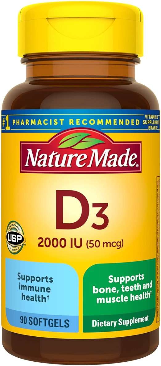 Nature Made Vitamin D3 2000 IU (50 mcg), Vitamin D Supplement for Bone, Teeth, Muscle and Immune Health Support, 90 Softgels, 90 Day Supply - Image 1