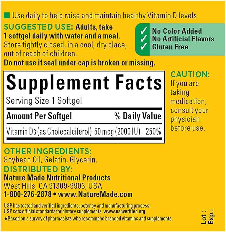 Nature Made Vitamin D3 2000 IU (50 mcg), Vitamin D Supplement for Bone, Teeth, Muscle and Immune Health Support, 90 Softgels, 90 Day Supply - Image 4