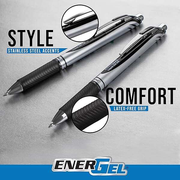 Pentel EnerGel Deluxe RTX Retractable Liquid Gel Pen, Medium Line, Needle Tip, Blue Ink, Box of 12 (BLN77-C), 0.7mm needle - Image 2