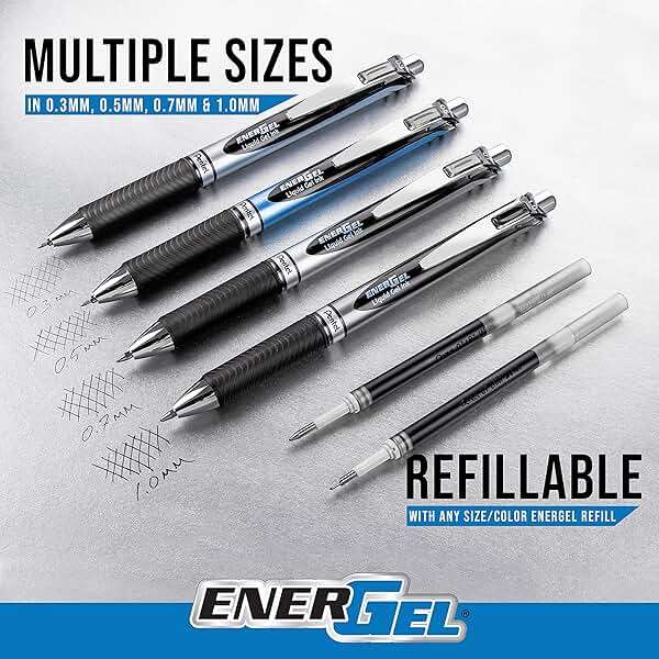 Pentel EnerGel Deluxe RTX Retractable Liquid Gel Pen, Medium Line, Needle Tip, Blue Ink, Box of 12 (BLN77-C), 0.7mm needle - Image 3