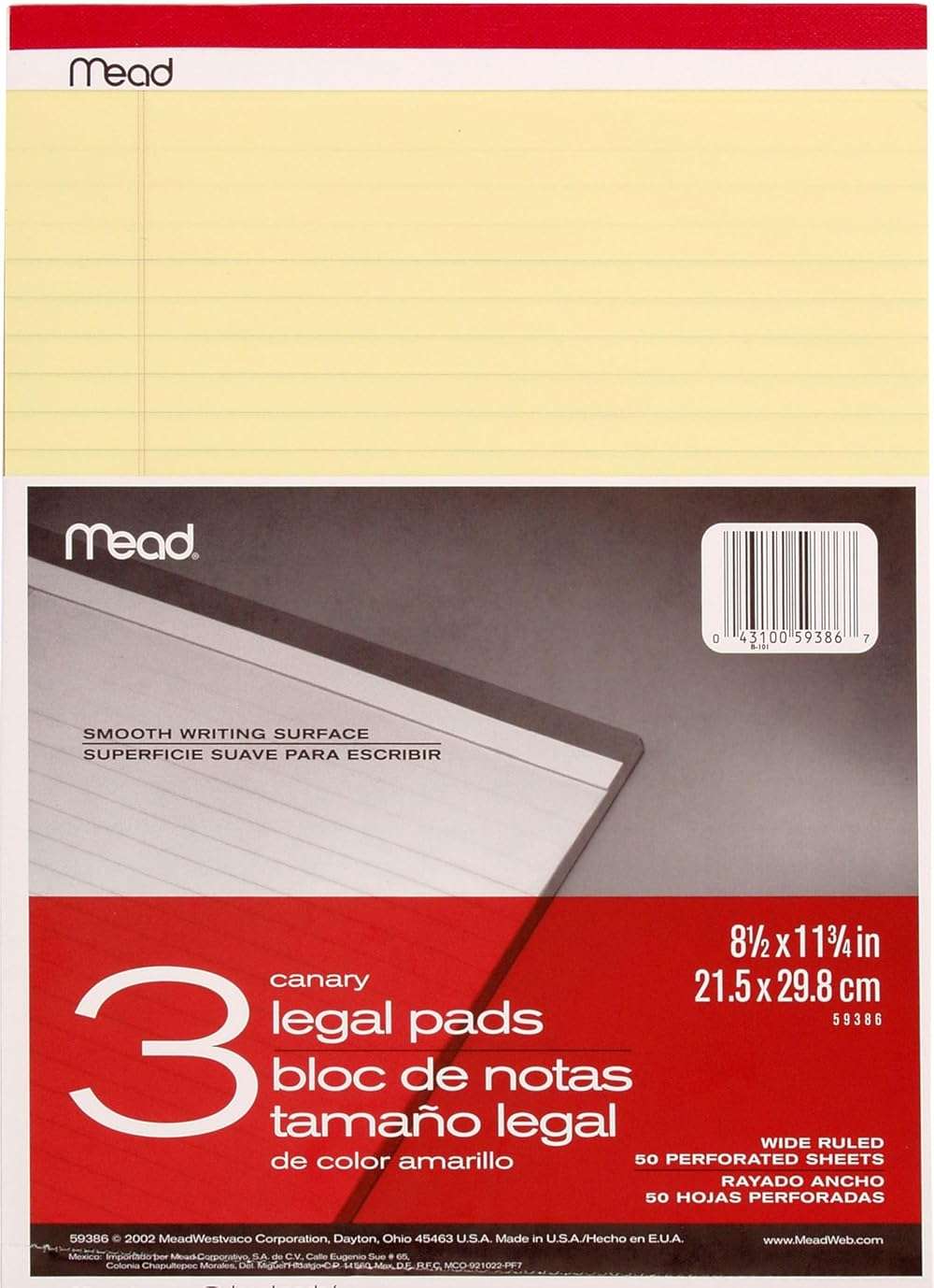 Mead Legal Pads, Wide Ruled Paper, 8-1/2" x 11-3/4", 50 Sheets, Memo Pads, Note Pads, Steno Pads, 3 Pack (59386) - Image 4