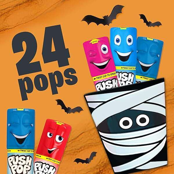 Push Pop Halloween Candy Variety Pack, 24Ct Bulk Individually Wrapped Lollipops for Party Favors in Assorted Flavors, Full Size, Fun Hard Candy For Birthday, Trick or Treat, Halloween Bowls, Gifts - Image 3