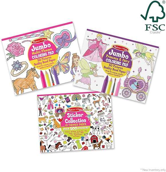 Melissa & Doug Sticker Collection and Coloring Pads Set: Princesses, Fairies, Animals, and More Kids Arts and Crafts, Sticker Books, Coloring Books for Kids Ages 3+ - FSC Certified - Image 4