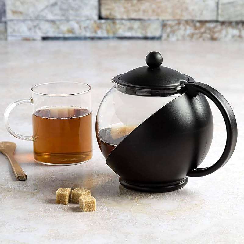 Primula Half Moon Teapot with Removable Infuser, Glass Tea Maker with Reusable Fine Mesh Stainless Steel Filter, Dishwasher Safe, 40-Ounce, Black - Image 2