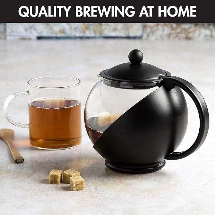 Primula Half Moon Teapot with Removable Infuser, Glass Tea Maker with Reusable Fine Mesh Stainless Steel Filter, Dishwasher Safe, 40-Ounce, Black - Image 4