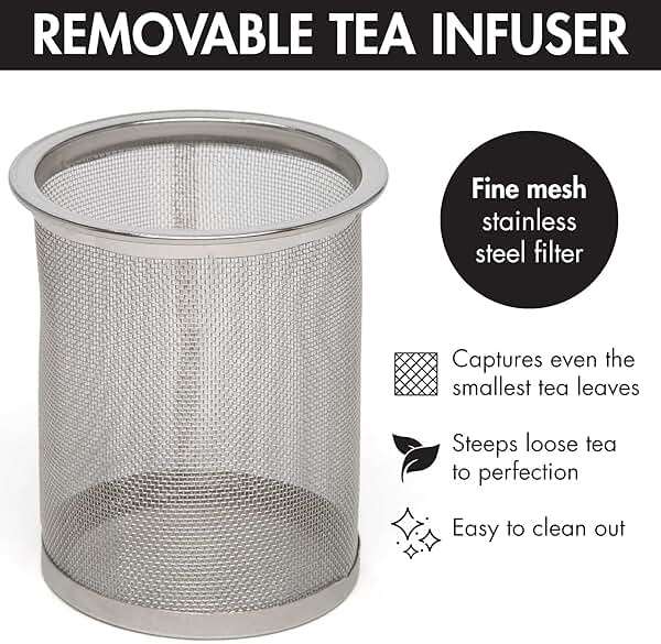Primula Half Moon Teapot with Removable Infuser, Glass Tea Maker with Reusable Fine Mesh Stainless Steel Filter, Dishwasher Safe, 40-Ounce, Black - Image 8