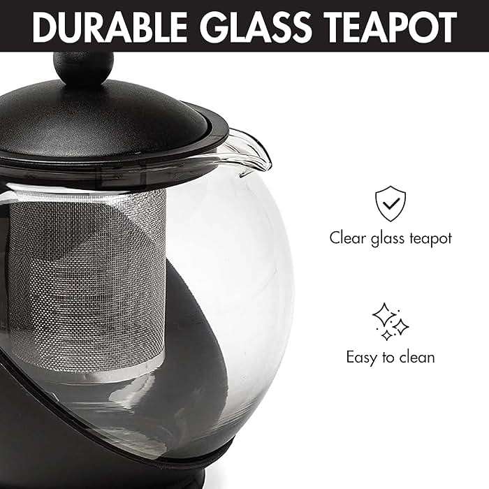 Primula Half Moon Teapot with Removable Infuser, Glass Tea Maker with Reusable Fine Mesh Stainless Steel Filter, Dishwasher Safe, 40-Ounce, Black - Image 10