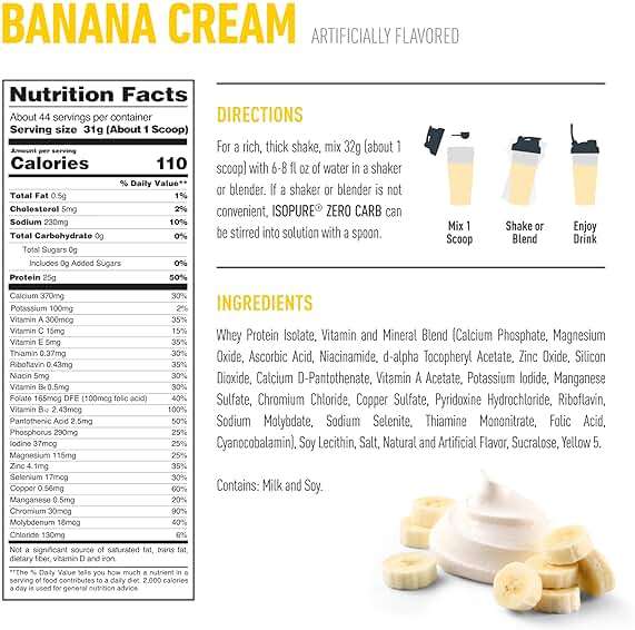 Isopure Zero Carb 100% Pure Whey Isolate Protein Powder, Gluten Free, With Vitamins, Banana Cream, 25g Protein Per Serving, 3 Lbs, 44 Servings (Packaging May Vary) - Image 10