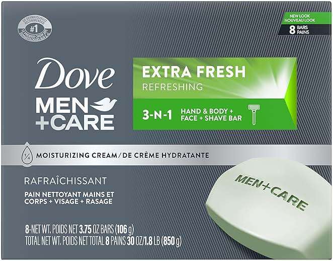 DOVE MEN + CARE 3 in 1 Bar Cleanser for Body, Face, and Shaving Extra Fresh Body and Facial Cleanser More Moisturizing Than Bar Soap to Clean and Hydrate Skin 3.75 Ounce (Pack of 8) - Image 2