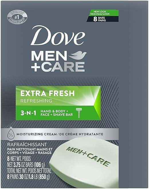 DOVE MEN + CARE 3 in 1 Bar Cleanser for Body, Face, and Shaving Extra Fresh Body and Facial Cleanser More Moisturizing Than Bar Soap to Clean and Hydrate Skin 3.75 Ounce (Pack of 8) - Image 5