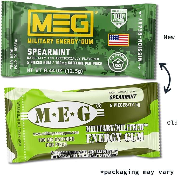 MEG (Military Energy Gum) - Spearmint | Enhance Your Physical Performance with 100mg of Caffeine Per Piece, Ultimate Energy Boost for Workouts, Alternative to Energy Drinks | NSF for Sport® Certified - Pack of 24 - Image 3